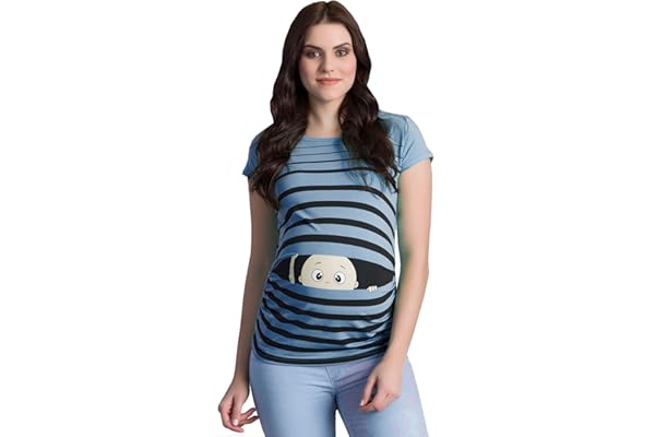 M.M.C. Vêtement de maternité Mignon et Rigolo avec de Motifs de bébé Qui Regarde Humour Haut Femme, à Manches Courtes