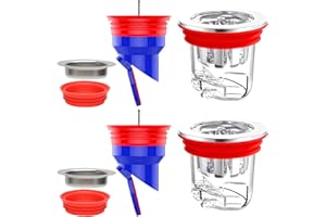 VOSSOT Set Valvola Antiodore Doccia 4 Pezzi – 2x F446 Tappo Doccia Antiodore Blu + 2x Anello Rosso – Valvola con Chiusura Magnetica & Sifone Acqua 35–52 mm – Accessori Scarico Bagno & Cucina