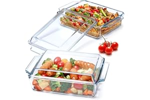 NUTRIUPS Set di 2 ciotole rettangolari in vetro con coperchio in vetro, pentole in vetro con coperchio in vetro, forno a microonde, coperchio piccola ciotola (1.5L+2L)