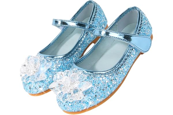 Vorkhuaeri Chaussures de Princesse Elsa pour Filles, Baskets Plates à Paillettes pour Enfants, Chaussures Costume Habiller Une Fête Cosplay Mariage