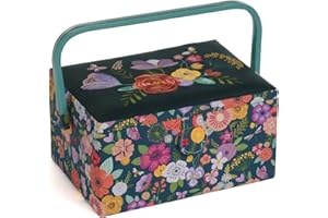 Hobby Gift Boîte de rangement pour artisanat de couture brodée exclusive de taille moyenne, Jardin floral brodé