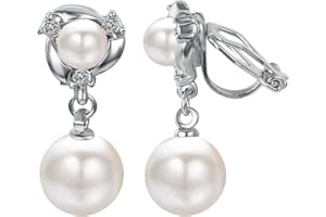 Vissen Boucle d'oreille Pendante Clips Femme Perles de culture blanche Plaqué or Zircone cubique Pendante Long Bijoux