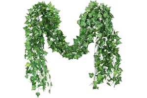 SEENEW Artificial Ivy Garland, 12 Pack 84 Feet Fake Ivy Hanging Vines, Green Leaves Fake Plants for Wedding, Party, Garden, Office, Bedroom Decoration(Ivy Leaves)