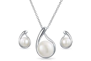 Bling Jewelry Timeless Elegance Ensemble De Bijoux De Perles De Mariage | Délicat White Freshwater Cultured Pearl Teardrop Pendentif Infinity Collier Et Boucles D’Oreilles En Argent Sterling 925