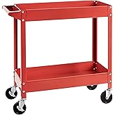 Amazon Basics Multi-Functional Steel Tray Trolley 2 Shelves 181kg Weight Capacity Rubber Red