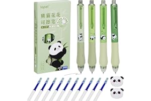 UICCVOKK 4 Stück Radierbare Stifte Set, 0.5mm Radierbarer Kugelschreiber (4 Gelstifte Radierbar & 10 NachfüLlungen), Niedlicher Panda LöSchbarer Stift für Studenten Geschenk