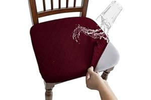 Mosayt Juego de 4 Fundas Elásticas Ajustables para Sillas de Comedor, Escritorio, Jardín, Cocina, Ambiente Festivo, Funda Silla Impermeables Jacquard Geométrico(Burdeos, 4 Piezas)