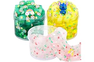 KAOERDCE 3 Pack Jelly Cube Crystal Valentine's Day Slime Kit, Premade Clear Crunchy Glue Boba Slime Party Favor for Girls & Boys, Fluffy Slime for Kids, Soft Stretch and Non-Sticky Soft Putty Birthday Slime