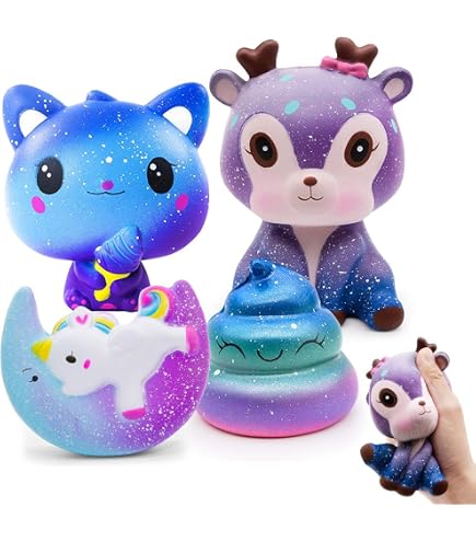 Anboor 2 Stück Katzenpfoten-Squishies – Weiches Stressball-Spielzeug, TPR-Material, In Galaxis & Regenbogen-Farben