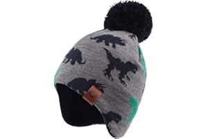 XIAOHAWANG Knitted Baby Hat Winter Warm Boys Girls Beanie Fleece Lining Toddler Kids Hat with Pompom