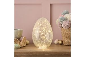 Lights4fun 50 LED Light Up Crackle Glass Easter Egg Decoration Battery Operated with Timer Indoor Home Decoration for Easter Ornament 21cm