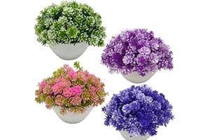 Fycooler 4 Pezzi Piante Artificiali Verdi in Vaso Plastica, per Home Bagno Ufficio Tabella Decorazione-fiori finti con vaso-Piante Finte da interno con vaso-Piante Artificiali Autunno Arbusti