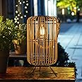 Livinlarge Solar Lantern Outdoor Waterproof, Large Solar Rattan Lantern Outdoor Hanging with Handle, Bright Solar Outdoor Lights with Edison Bulb for Garden Patio Yard Tabletop Decoration