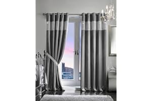 viceroy bedding PAIR OF VELVET STYLE DIAMANTE THERMAL BLACKOUT Eyelet Ring Top Curtains Including Pair of Matching TIE BACKS (90'' x 72'', Silver/Grey)