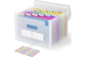 ABC life Cartella Portadocumenti Espandibile A4,13 Tasche Cartellina Porta Documenti con Motivo a Griglia, Organizzatore Da Scrivania, Multicolore Fisarmonica Faldoni per Ufficio Scuola Casa(Blu)