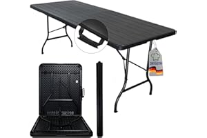 CHEFGASTRO Buffettisch klappbar 180x74cm Gartentisch wetterfest mit Tragegriff 8 Personen Kunststoff Holz Optik Schwarz Klapptisch Tragbar Campingtisch Outdoor für Garten Terrasse Balkon Partytisch
