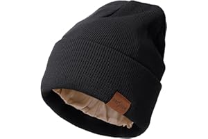 DRESHOW Dzianinowa Czapka Beanie z Satynowa Podszewka Czapki Zimowe dla Kobiet Mężczyzn Miękka Ciepła Zimowa Czapka z Daszkiem Unisex