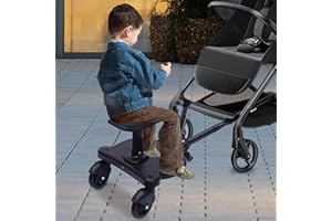 FROPIJ Buggy Board mit Sitz, Buggyboard 360° Zweirad Trittbrett für Kinder 3-7 Jahren, Kinderwagen Geschwistersitz Stoßdämpfung Verschleißfestigkeit Höhenverstellbar für Kinderwagen