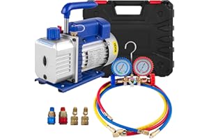 VEVOR 4 CFM Vakuumpumpe 220 V 50 Hz Klimaanlage Unterdruckpumpe Vakuumgeräte Pumpe 1720 U Refrigerant Vacuum Pump, Vakuumgeräte Verteiler-Manometer-Set für Klimaanlage Kfz-Kühlsystemen