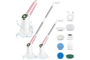 ConBlom Elektryczna szczotka do czyszczenia łazienki, 7 w 1, elektryczna szczotka do czyszczenia gospodarstwa domowego, z drążkiem teleskopowym, 3 biegi / cyfrowy wyświetlacz, elektryczna szczotka do