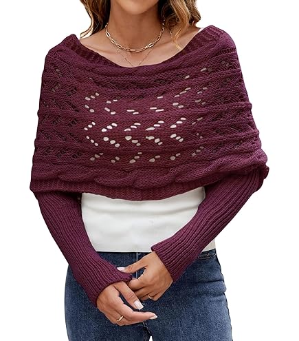 Gestrickter Schal Mit Ärmeln Damen - Winter Poncho Cape Mit Armausschnitten