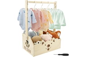 Babykorg i trä, present med handtag och 5 galgar för barn, babydusch-skåp, multifunktionell babyförvaringslåda, babykorg, nyfödda, för födelsedagar, babyfester, jul, nya föräldrar