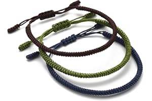 LUCKY BUDDHIST - 3 bracelets porte-bonheur tibétains + cadeau bouddhiste ! - Fait main. Ajustable à votre poignet. Pour hommes et femmes. Bracelets d'amitié en tissu tressé