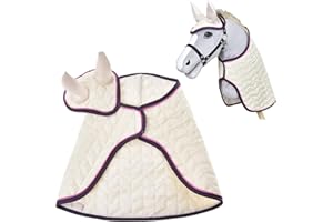 LarDen Hobby Horse Zubehör – Set Supreme Crema – Handgefertigte Decke & Fliegenhaube für Steckenpferd, Stockpferd & Spielpferd – Ohrenkappe, Ohrenhaube, Fliegenohren für Kinder – Hobby Horsing