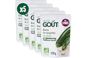 GOOD GOÛT - Risotto De Courgettes Au Chèvre - Plat Cuisiné Pour Bébé - Dès 8 Mois - Purée Moulinée - Fabriqué En France - Sachets Micro-Ondables - 5x190g