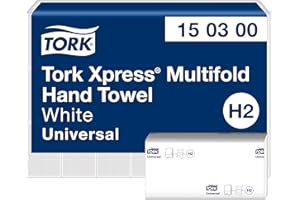 Tork Xpress Essuie-mains interfoliés - 150300 - Papiers d'essuyage pliés en M, qualité Universal pour Distributeur H2 - Essuie-mains en papier, grand format, 2 plis, blanc - 21 x 160 feuilles