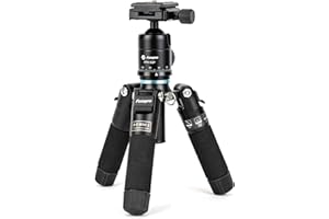 Fotopro 55" Lightweight Compact Travel Tripod, Multifunctional Mini Tripod with Aluminum Ball Head Phone Mount Detachable Selfie Stick, Folded only 8.6" Max Load up to 6.6 lbs (M-5 mini)