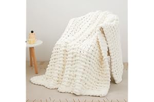 Viviland Chunky Knit Decke, Luxus 100% Hand gestrickt, weich und gemütlich Schlafsofa Stuhl Gewichtete Dicke Gewebte Wurf Decke, 101 * 127cm, Weiß （White）