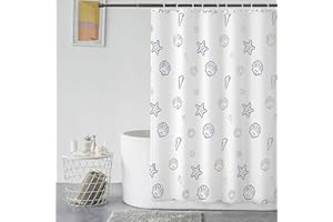 GERUIKE Cortina de Ducha Antimoho Tela Impermeable, Poliéster Cortina Ducha 180x180, Cortina Baño con 12 Ganchos y Pesos, Cortinas de Baño para Bañera o Ducha, Lavable con Agua, Marítimo Blanco