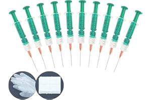 OCTOPUS 10 jeringas de recambio de 10 ml con aguja roma, 4x guantes de vinilo y 8x bastoncillos de celulosa para líquidos, aromas, hobby y bricolaje y oficina