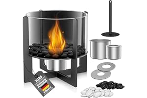 MIHOHO Table Fireplace with 2 Colours, Decorative Stones, Portable Fire Pit with Adjustable Flame, Smokeless Fireplace with Glass Metal for Indoor and Outdoor Use, Home Decoration Gift (Black)