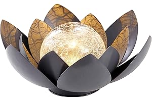 ‎NORTHPOINT Northpoint LED Lotus Wasserlilie Timer Metall Glaskugel Stanzmuster Solar Batterie Garten Außenbereich Teichbeleuchtung (Solar grau)