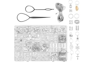 SPOKKI 259 Pcs Silver cuffs hair charms for braids Set, jewellery hair rings for braids Dreadlock, clips braid accessories Woven Hair Accessories for Women, Men