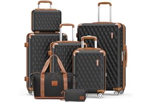 Melalenia Kofferset 7tlg Hartschale Leicht mit 4 Rollen und TSA-Schloss Der Gepäcksets Enthält 1 Kosmetikkoffer 1 Reisetasche und 1 Kulturbeutel Schwarz