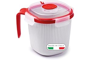 Snips, Taza Microondable para bebidas calientes y sopas, Taza Microondas 0.70 LT, Vaso Microondas 14.5 x 14.5 x 12 cm, Color Blanco y rojo, Made in Italy