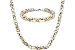 Caimeytie Ensemble collier et bracelet pour homme, collier en acier inoxydable, largeur de la chaîne : 6 mm, fait à la main, couleurs or et acier, Acier inoxydable, Pas de gemme