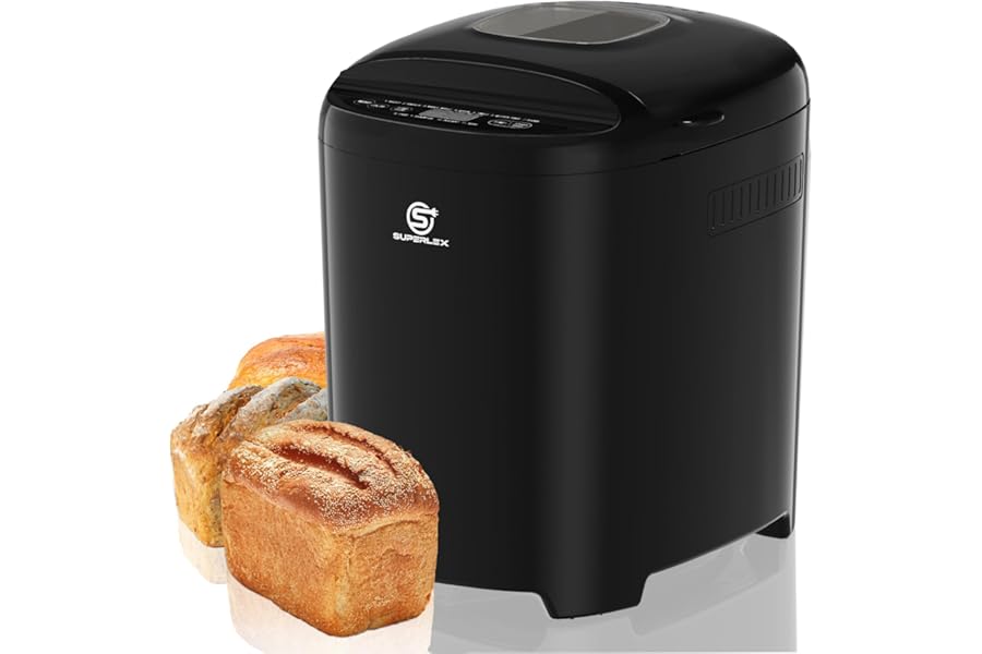 SUPERLEX Sourdough Bread Maker, 11 Programmes Gluten Free Whole Grain Rye Bread Machine, 1.5lb 2lb Loaf, 13H Delay Timer, 1H Keep Warm, Non-Stick Pan, Fast Bake, LCD Display, Compact for UK Kitchen