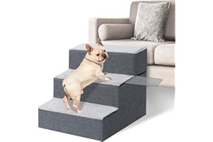 LUFEEMGA Hundetreppe Hunderampe 3 Stufen, Abnehmbare und Montierte Haustiertreppe, Haustiertreppe für Sofa Bett aus Hochdichtem Schwamm, Katzentreppe mit Waschbarer Bezug und rutschfeste Boden