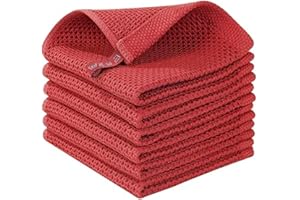 Homaxy 100% bawełniane ściereczki do naczyń o splocie waflowym, ultra miękkie chłonne szybkoschnące ręczniki do naczyń, 30 x 30 cm, 6 sztuk, ceglana czerwień