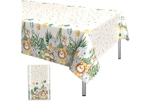 ‎DOMGOGE Dschungel Tiere Tischdecke Einweg PVC Plastic Safari Tiere Tischdecke 54 x 108 Zoll Dünn wasserdichte Waldtiere Tischtuch für Zoo Thema Kinder Jungen Mädchen Geburtstag Babydusche Party Dekorationen