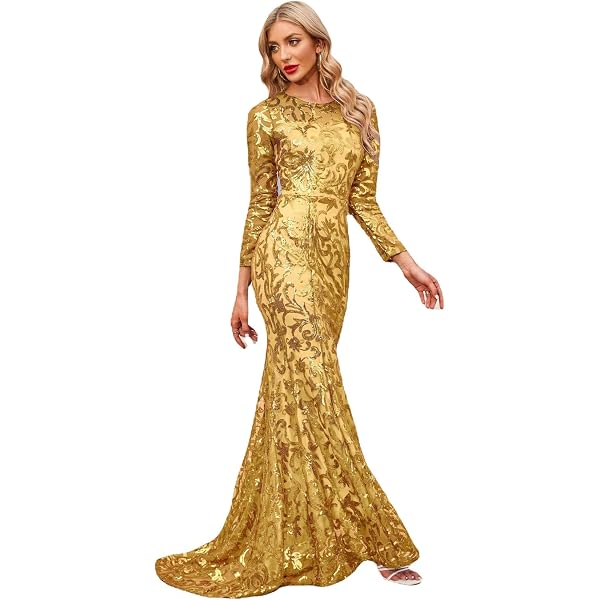 chinese dress ladies Buy MUXXN Women's 30s Brief Elegant Mermaid Evening Dress, Champagne, Large  at Amazon.in