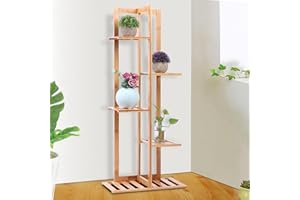 COCOARM Uchwyt na roślinę, bambusowy stojak na kwiaty na rośliny, półka na zewnątrz, balkon stojak na kwiat, stojak na drabiny z 5 doniczkami na rośliny, na balkon, do salonu, na patio45x22x103 cm