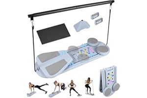 OFC LENW Foldable Pilates Reformer Set Multifunctional Pilates Board with Automatic Rebound Ab Roller&Timer Pilates Reformer Machine Home Fitness Equipment for Women Men Core Training Full Body Workout, Grey