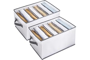 Mamowla 7 Compartments Wardrobe Clothes Organiser with Handle,Pack 2,Closet Foldable Storage Box with 7 Divided Grids, Drawer Collapsible Organize for Pants, Denim, Trousers, Sweatshirt, Hoodie