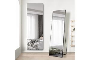 LVSOMT Espejo de pie Cuerpo Entero, 160 × 50 cm Espejos Grandes de Pared, Espejo Pared Cuerpo Entero Rectangular, Espejo tocador de pie, Espejo para Dormitorio, Sala de Estar, Vestuario, Negro