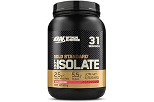 Optimum Nutrition ON Gold Standard 100% Isolate, 100 % Izolat Białka Serwatkowego, BCAA i Glutamina, Przed i po treningu, Smak Truskawka, 31 Porcji, 930 g